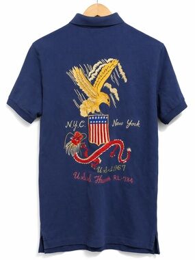 Vintage Ralph Lauren Navy Polo with Cream Logo Stitching NYC 650 RI